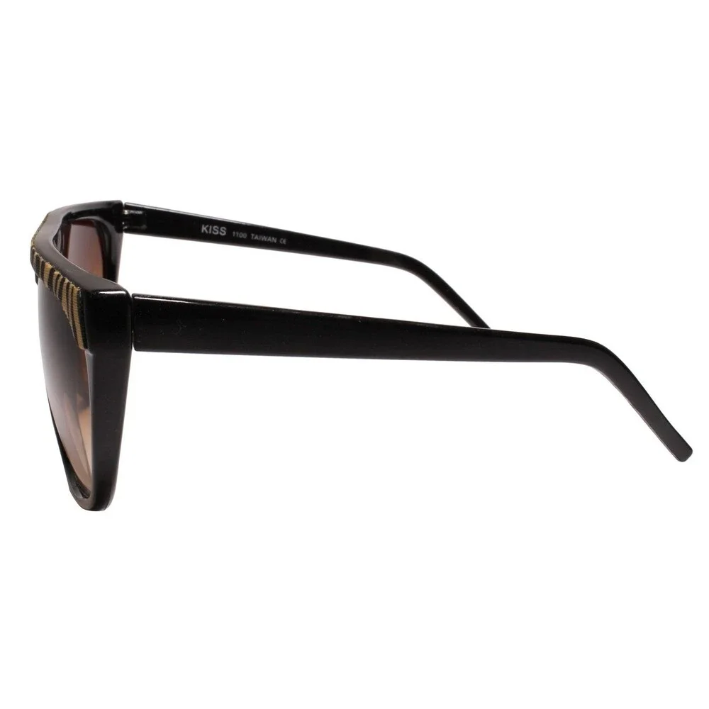 Square Sunglasses Flat Top w/ Animal Print Fabric Accent Black Fashion Shades